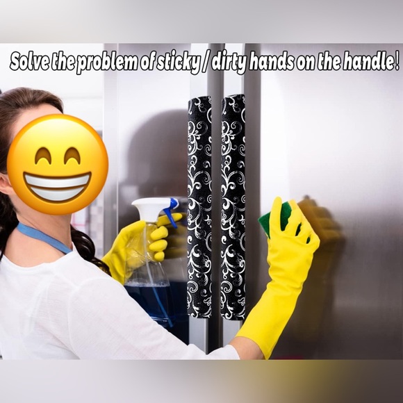 Protective Appliance Handle Covers in Printed Black Velvet [Set of 6] - Picture 5 of 8